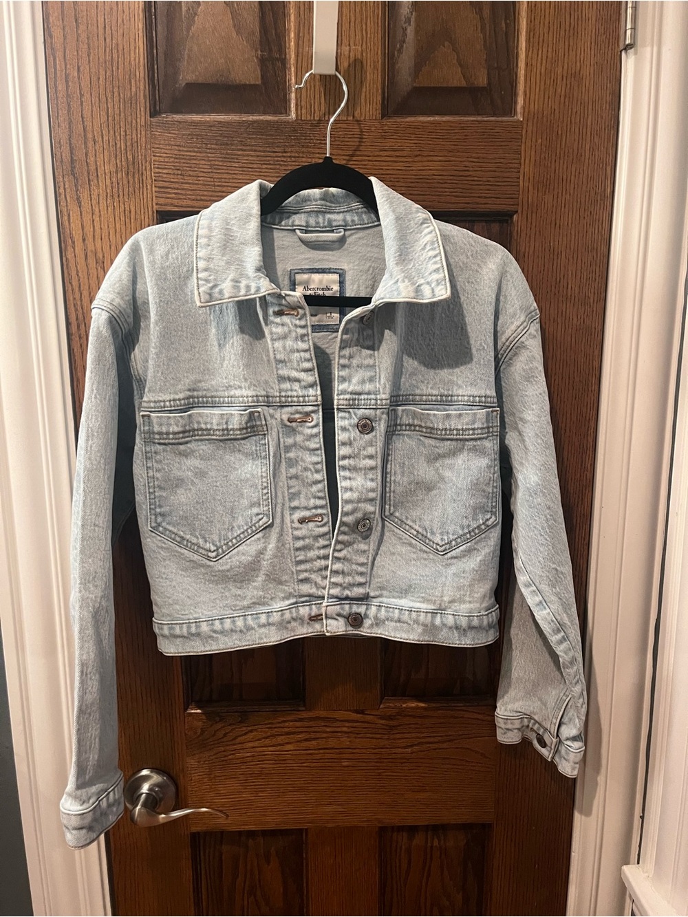 Abercrombie & Fitch Light Blue Cropped Denim Jacket